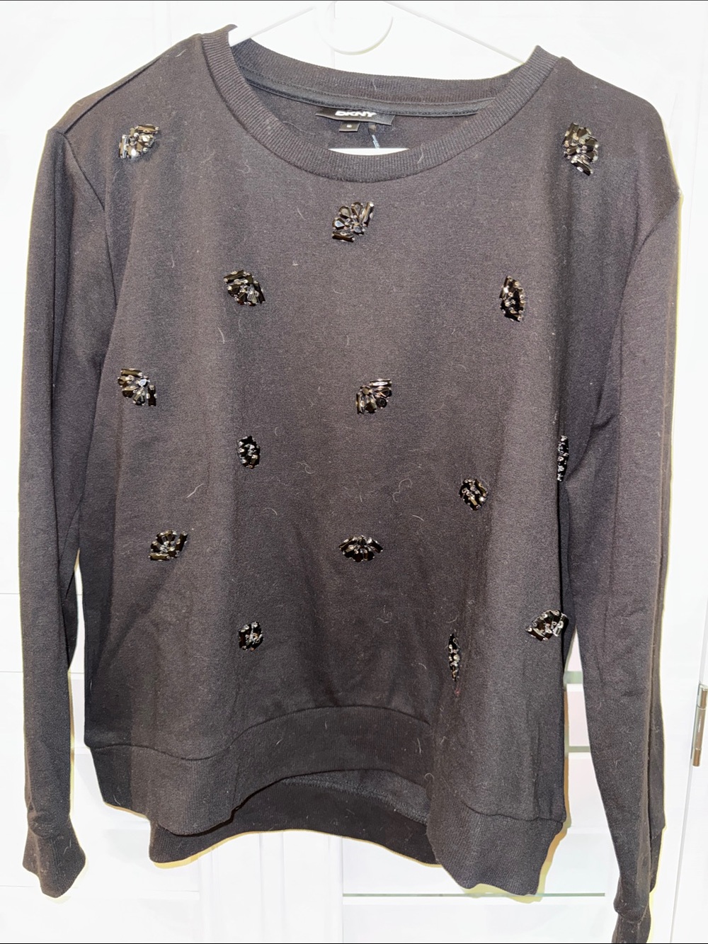 DKNY Black Jeweled Crewneck Sweatshirt